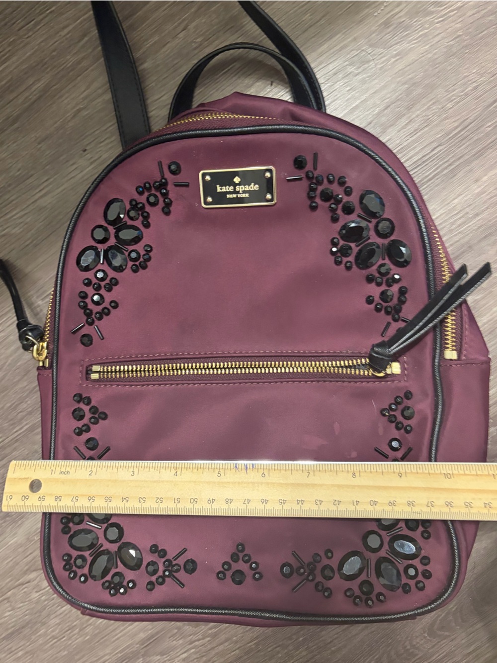 kate spade wine burgundy jeweled mini backpack